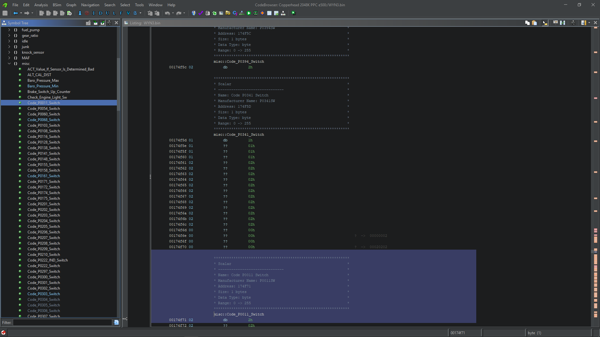 Ford Copperhead 2048K calibration definition parameters
